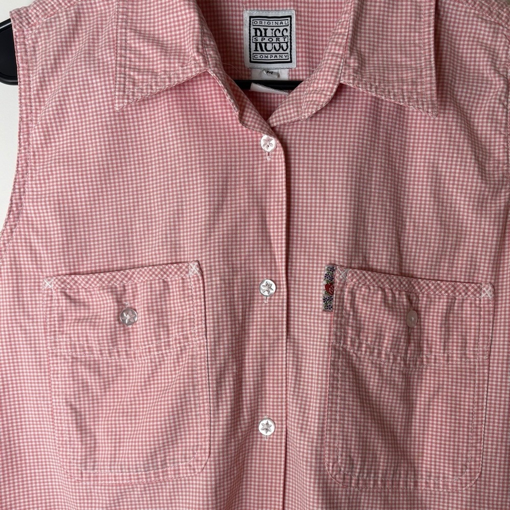 Vintage 90s Women’s Top Red Gingham Sleeveless Buttondown Cotton Sz M Butter Mom - Picture 6 of 8